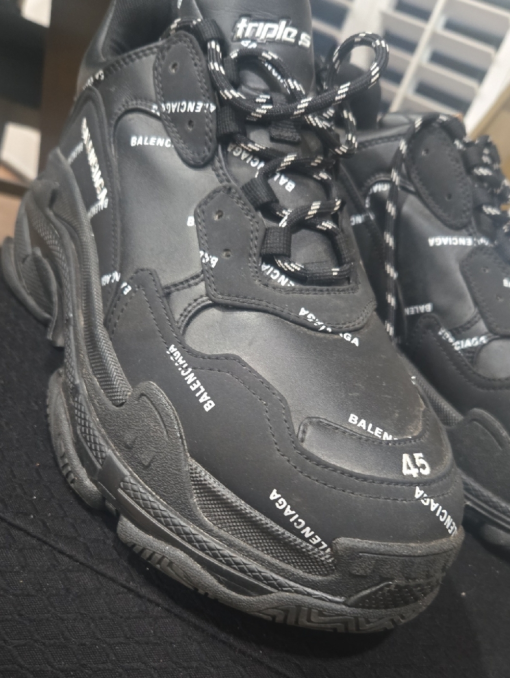 Balenciaga Triple S Black Logo Chunky Sneakers - Size 45